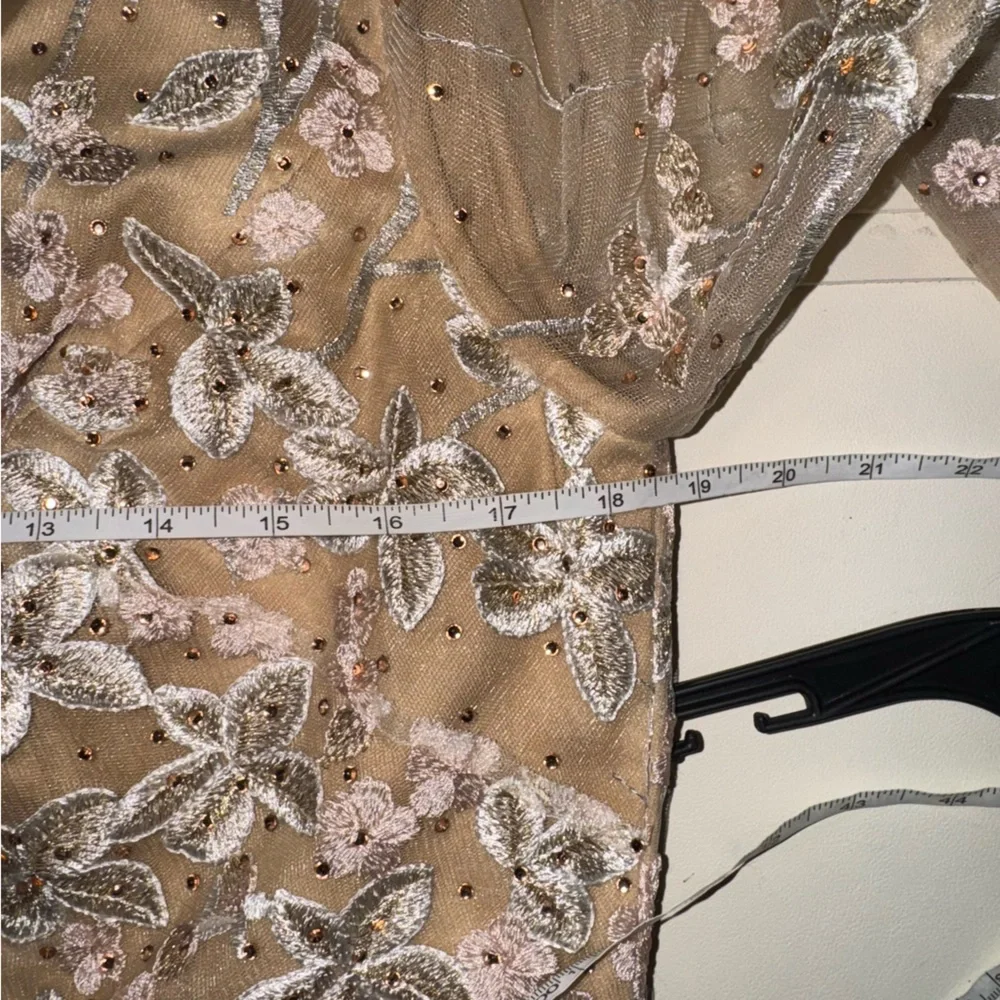 Mac Duggal Long Sleeve Lace Gown in Cream and White - Picture 9 of 9